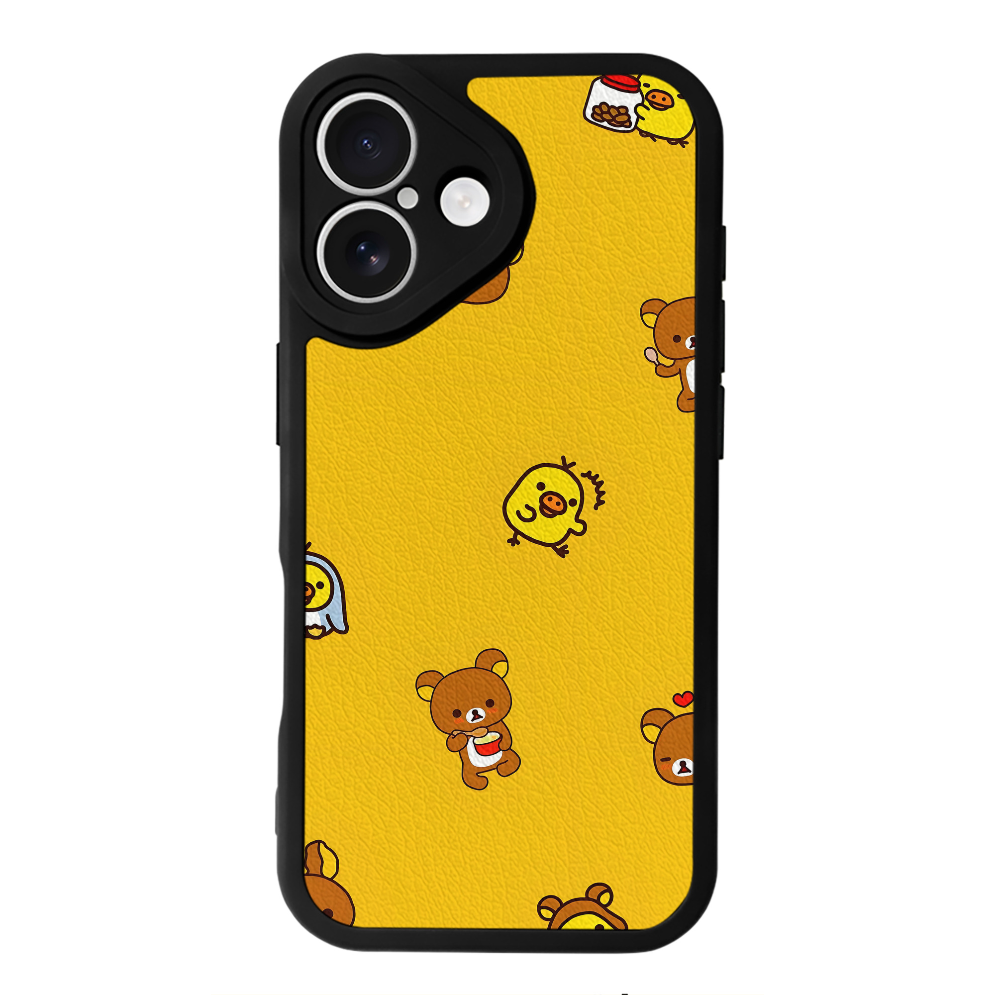 （画像用） リラックマ リラックマ キイロイトリ Rilakkuma Korilakkuma Kiiroitori 【iPhone 16シリーズ対応】シリコンスマホケース（レザー調） 材質：シリコン